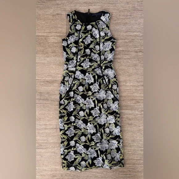 Rachel Rachel Roy Blue Floral Embroidered Sheath Dress Mesh Overlay Size 2 - Picture 13 of 13